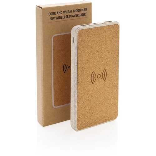 Kurk en tarwestro 8000 mAh 5W draadloze powerbank bruin