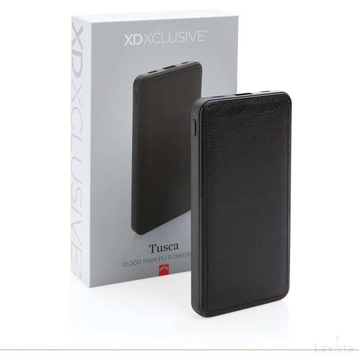 Tusca 10.000 mAh PU powerbank zwart