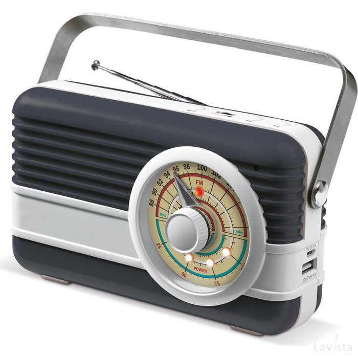 Powerbank 6.000mAh & retro speaker 3W grijs / wit