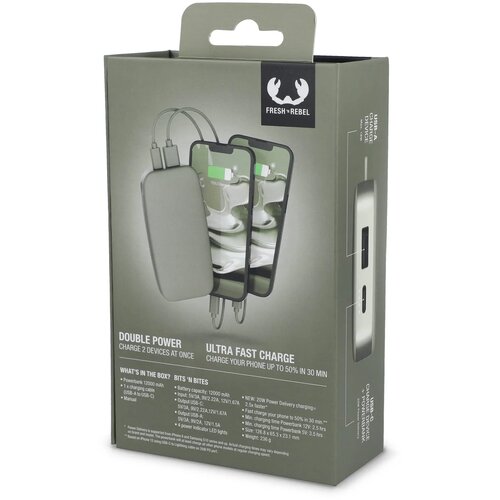 2PB12100 | Fresh 'n Rebel Powerbank 12.000mAh USB-C Ultra Fast Charging 20W dried green