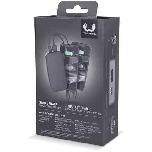 2PB12100 | Fresh 'n Rebel Powerbank 12.000mAh USB-C Ultra Fast Charging 20W donker grijs