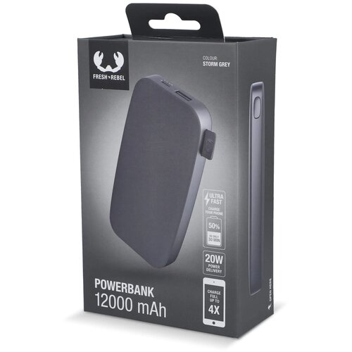 2PB12100 | Fresh 'n Rebel Powerbank 12.000mAh USB-C Ultra Fast Charging 20W donker grijs