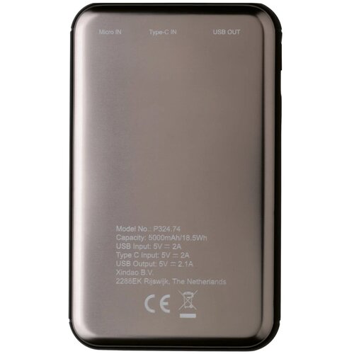 5.000 mAh zakformaat powerbank grijs, zwart