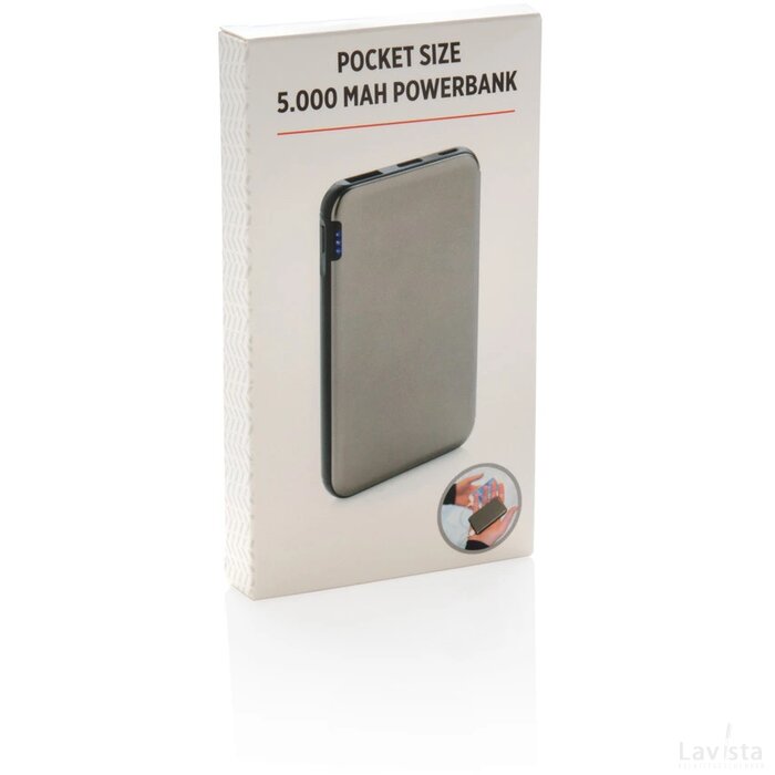 5.000 mAh zakformaat powerbank grijs, zwart
