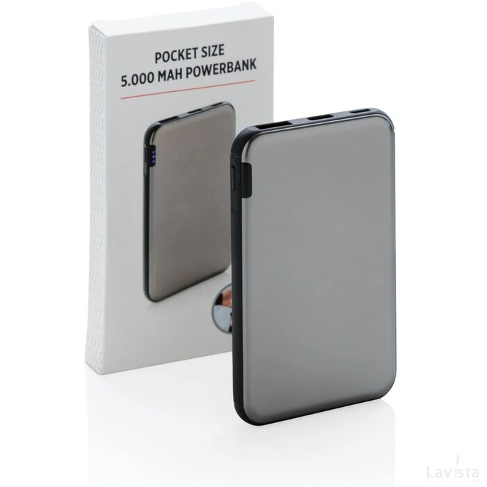 5.000 mAh zakformaat powerbank grijs, zwart