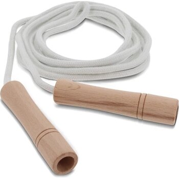 Springtouw met houten handvatten in opbergzakje ecru