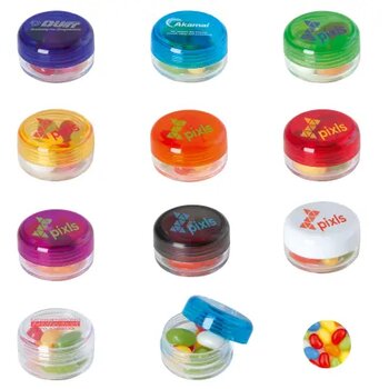 Kunststof rond potje met deksel jelly beans geel