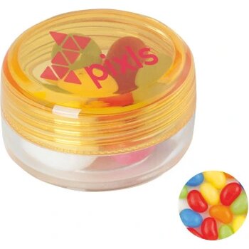 Kunststof rond potje met deksel jelly beans geel
