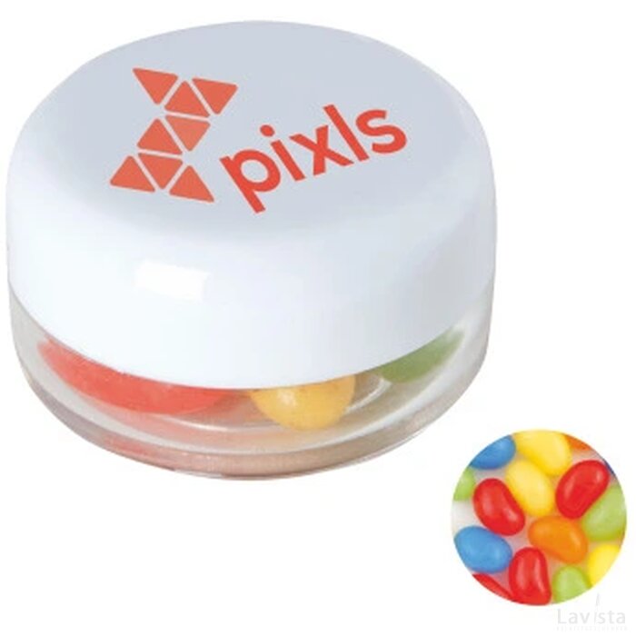 Kunststof rond potje met deksel jelly beans wit