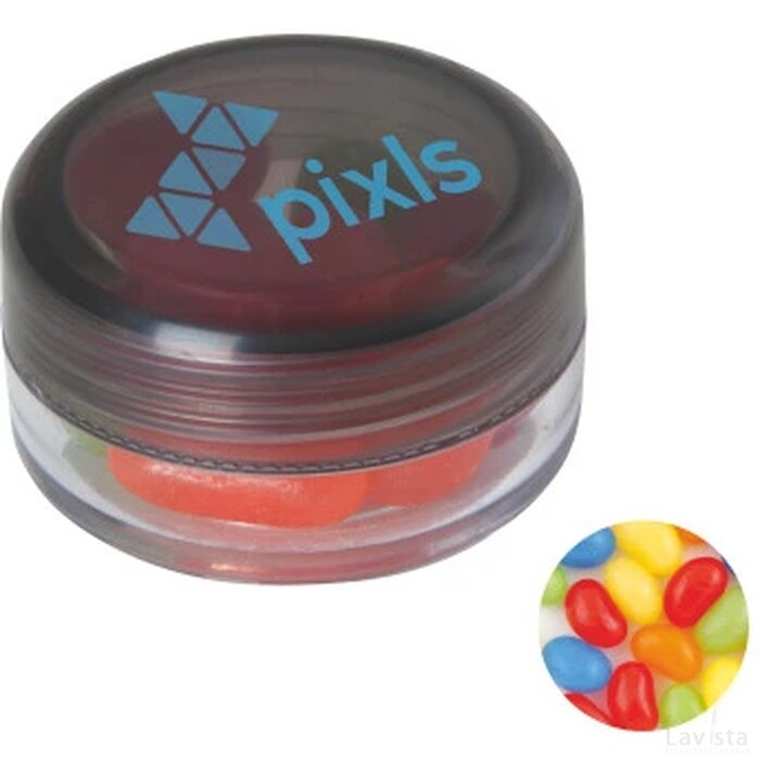 Kunststof rond potje met deksel jelly beans donkergrijs.