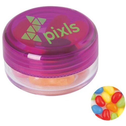 Kunststof rond potje met deksel jelly beans donkerpaars
