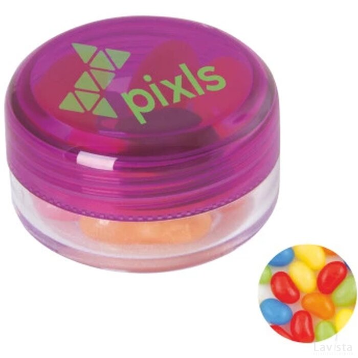 Kunststof rond potje met deksel jelly beans donkerpaars