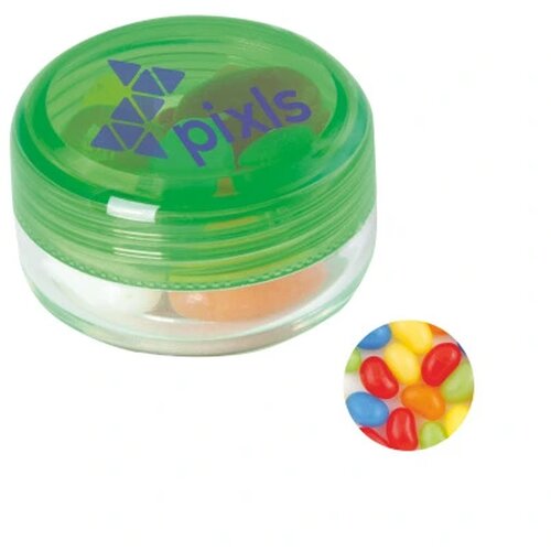 Kunststof rond potje met deksel jelly beans lichtgroen