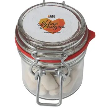 Glazen weckpotje 125 ml gevuld met snoep categorie BASIS transparant