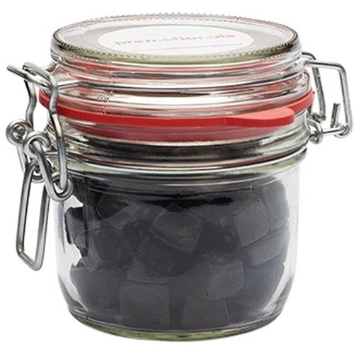 Glazen weckpotje 125 ml gevuld met snoep categorie BASIS transparant