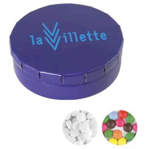 Rond click clack blik 45 mm met ca. 12 gr. mintjes