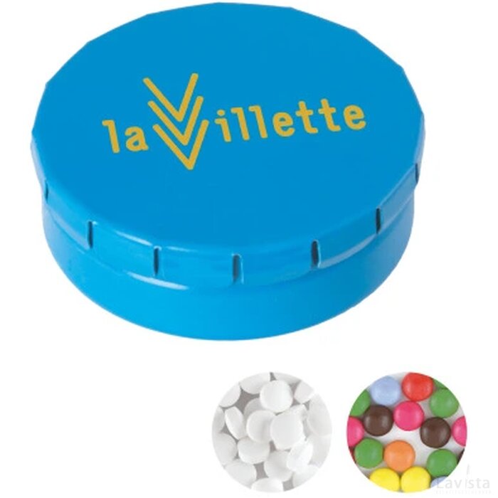 Rond click clack blik 45 mm. ca. 12 gr. mintjes Lichtblauw
