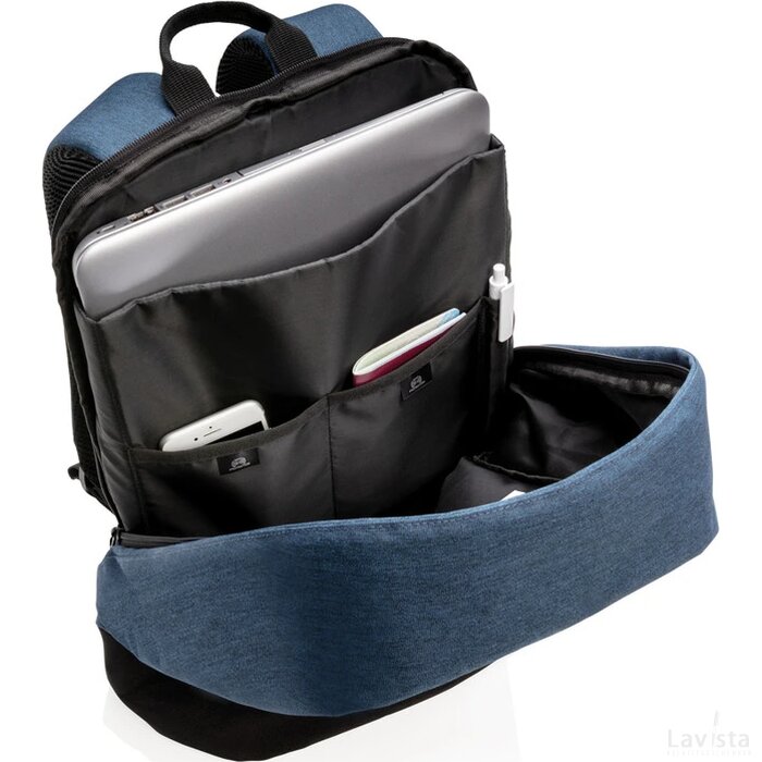 Standaard RFID anti-diefstal 15.6”laptop rugzak PVC-vrij blauw, zwart