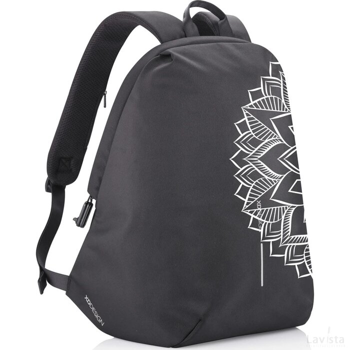 Bobby Soft "Art", anti-diefstal rugzak zwart, wit