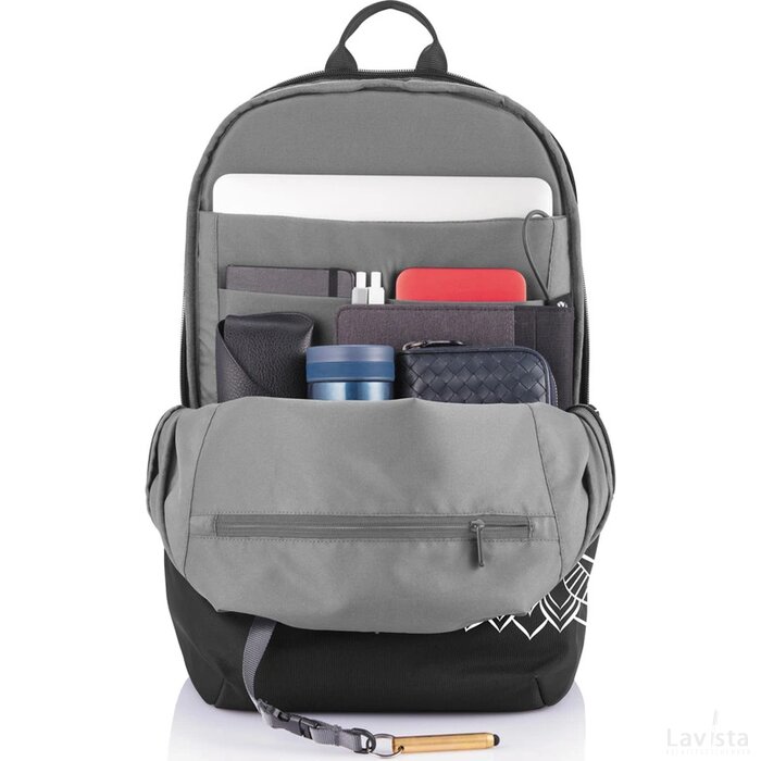 Bobby Soft "Art", anti-diefstal rugzak zwart, wit