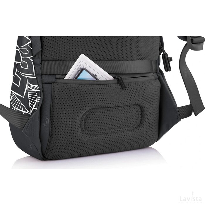 Bobby Soft "Art", anti-diefstal rugzak zwart, wit