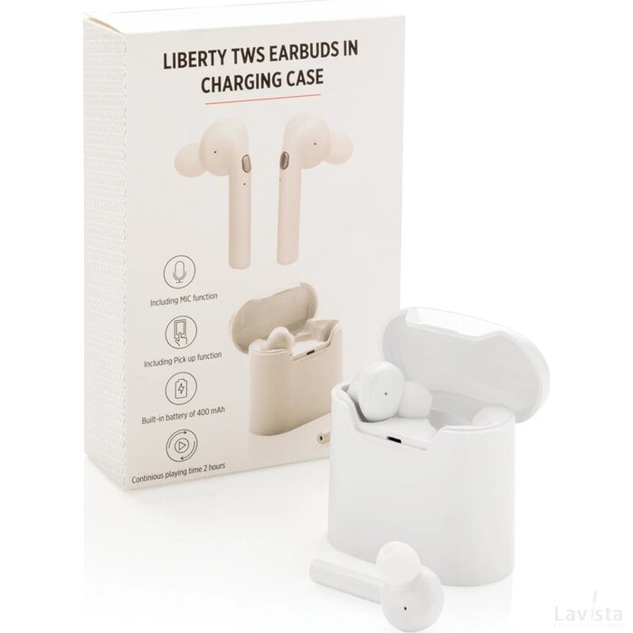 Liberty draadloze oordopjes in oplaadcassette wit
