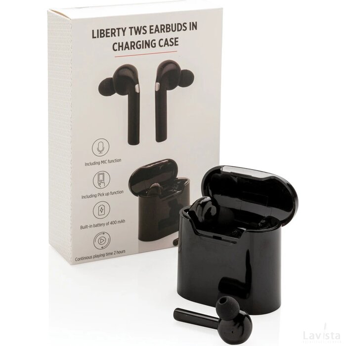 Liberty draadloze oordopjes in oplaadcassette zwart