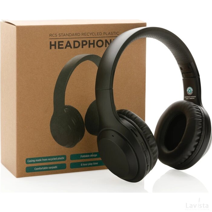 RCS standaard recycled plastic hoofdtelefoon zwart
