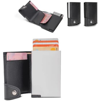 RFID kaarthouder met leerlook hoes zwart / zwart