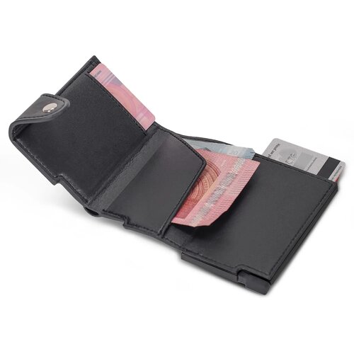 RFID kaarthouder met leerlook hoes zwart / zwart