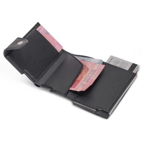 RFID kaarthouder met leerlook hoes zwart / zilver