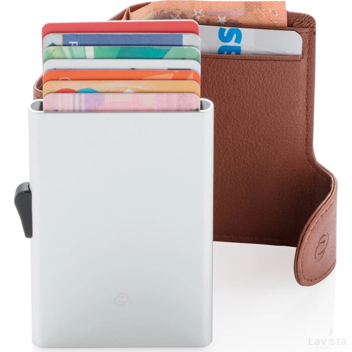 C-Secure aluminium RFID kaarthouder & portemonnee bruin, zilver