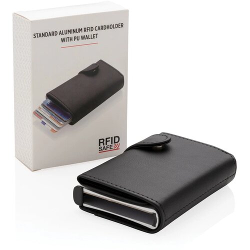 Standaard aluminium RFID kaarthouder met PU portemonnee zwart