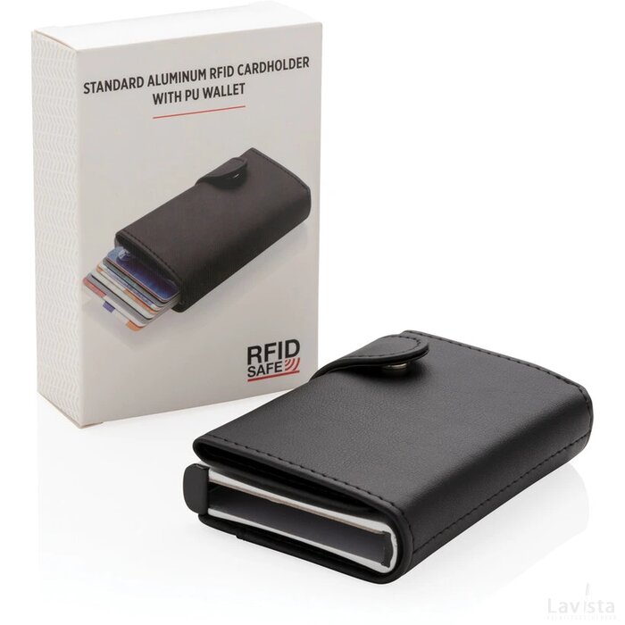 Standaard aluminium RFID kaarthouder met PU portemonnee zwart