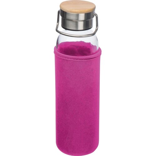 Drinkfles van glas met ommanteling roze