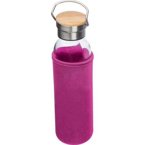 Drinkfles van glas met ommanteling roze