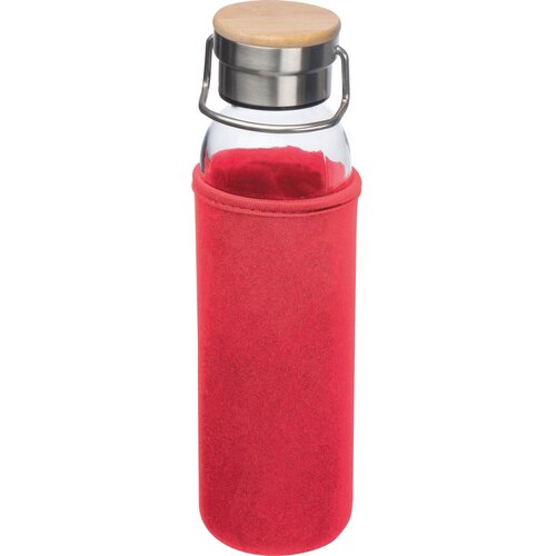 Drinkfles van glas met ommanteling rood