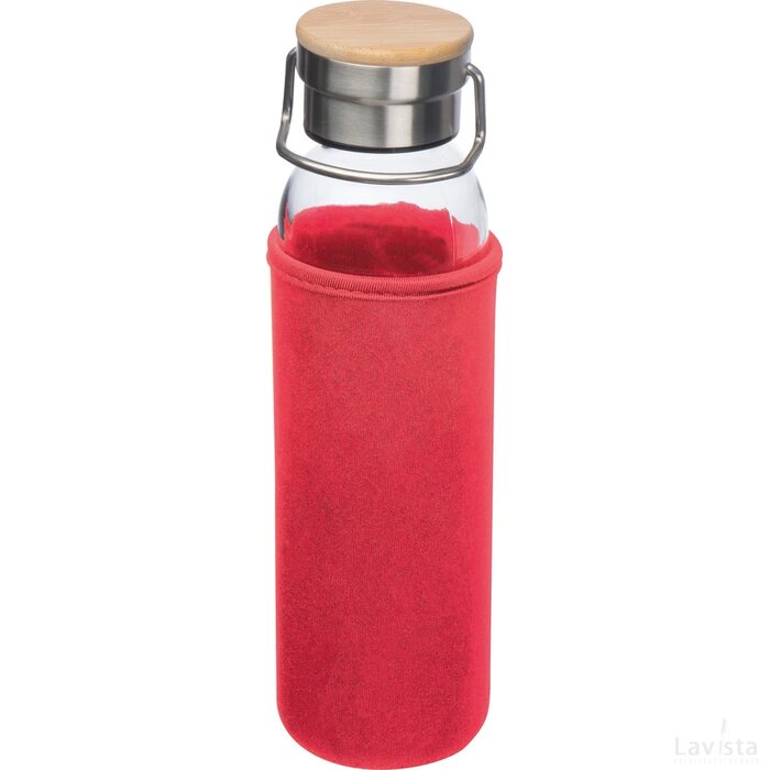 Drinkfles van glas met ommanteling rood