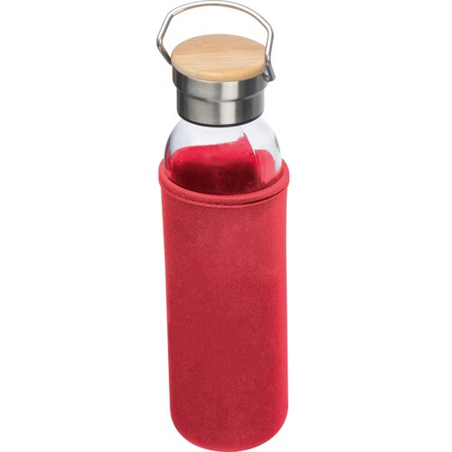 Drinkfles van glas met ommanteling rood