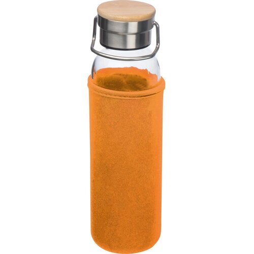 Drinkfles van glas met ommanteling oranje