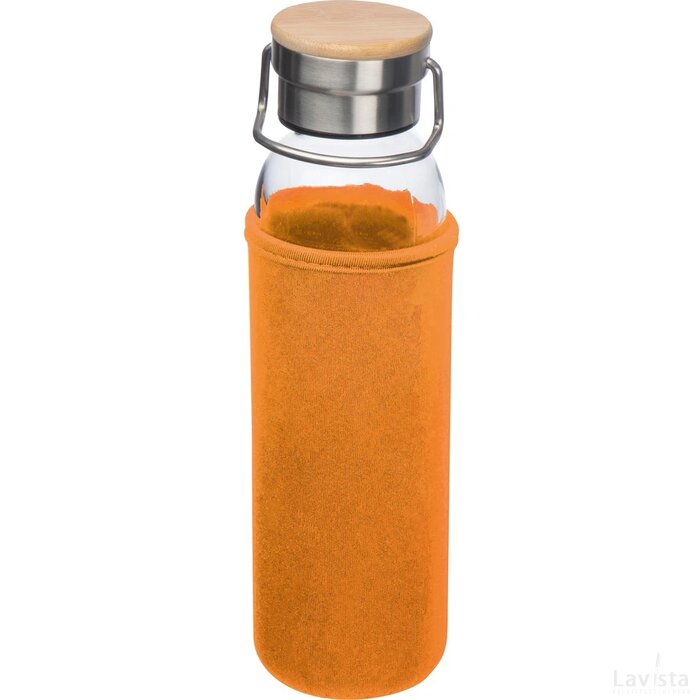 Drinkfles van glas met ommanteling oranje