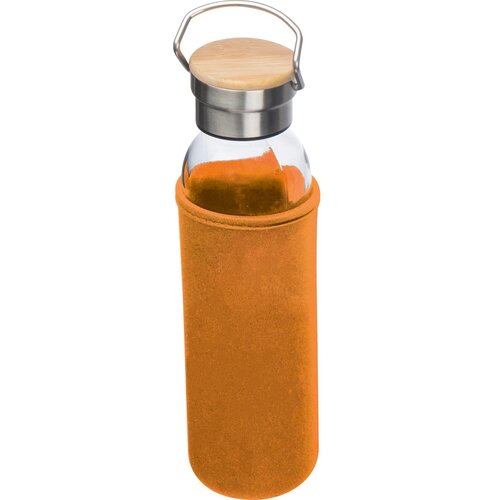 Drinkfles van glas met ommanteling oranje