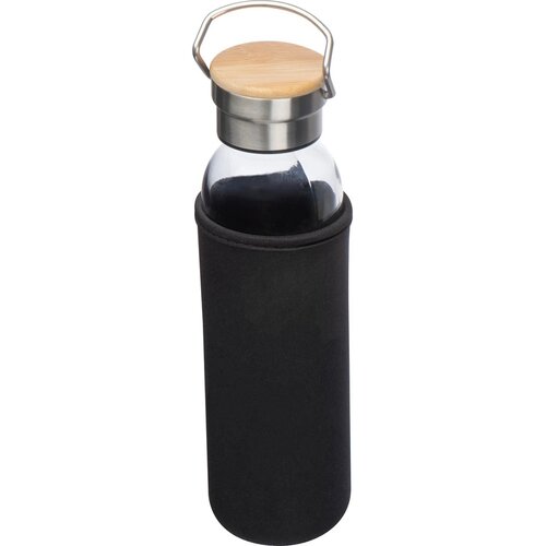 Drinkfles van glas met ommanteling zwart