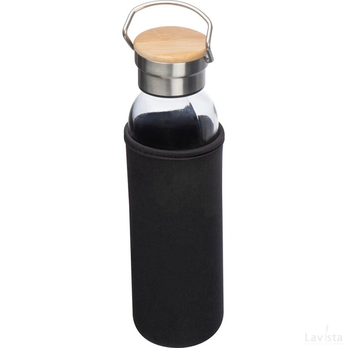 Drinkfles van glas met ommanteling zwart