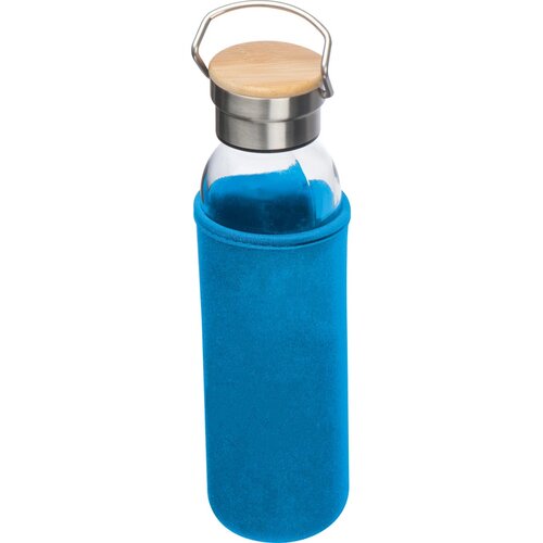 Drinkfles van glas met ommanteling lichtblauw