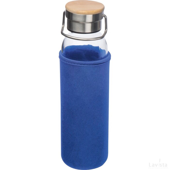 Drinkfles van glas met ommanteling blauw