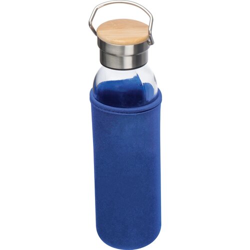 Drinkfles van glas met ommanteling blauw