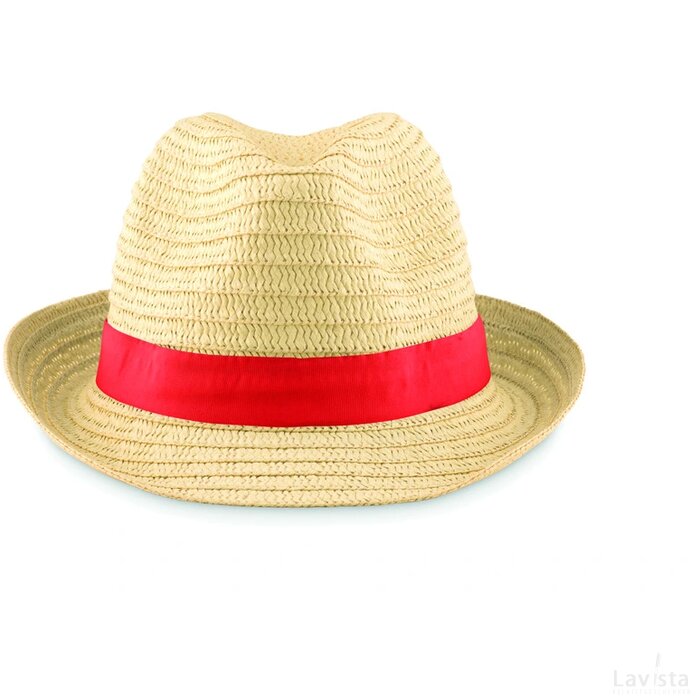 Strohoed naturel Boogie rood