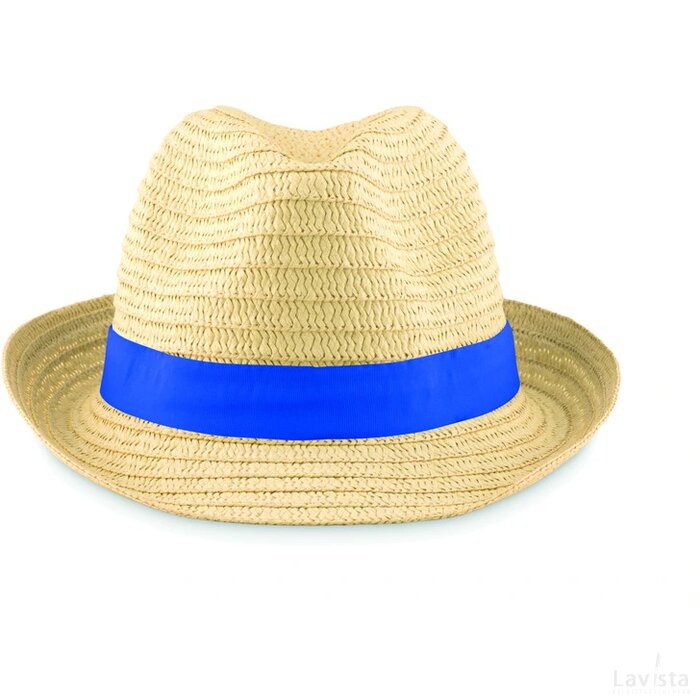 Strohoed naturel Boogie royal blauw