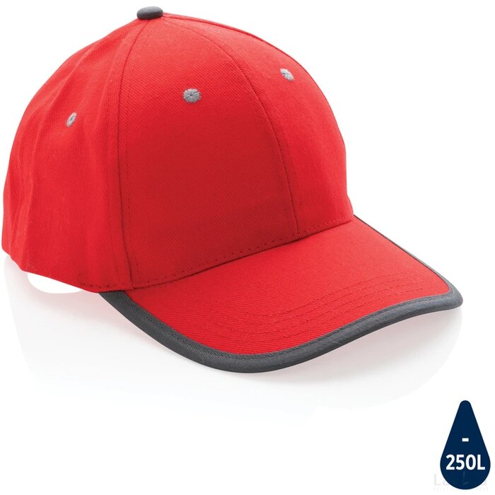Impact AWARE ™ 6 panel 280gr recycled katoen cap met bies rood